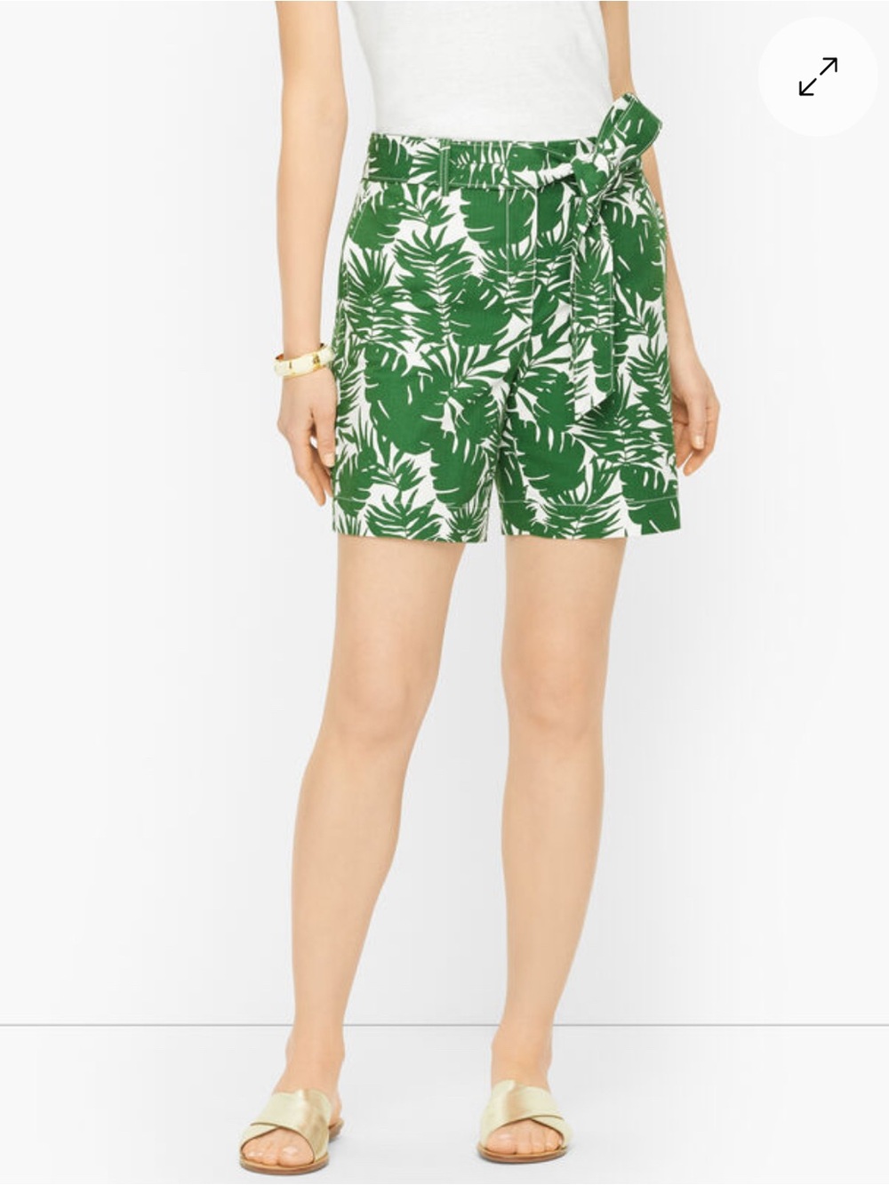Talbots Green and White Tropical-Print Paperbag Shorts